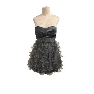 My Michelle Dress Black Strapless Prom Party With Beaded Waist Ruffled Tulle Ski